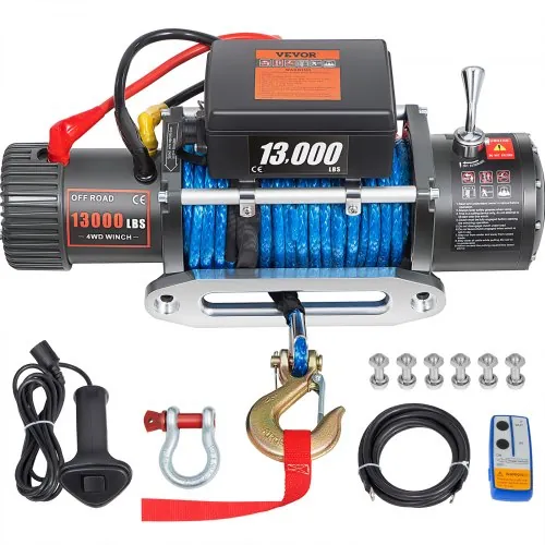 Winche eléctrico 13,000 lb (12V) con cuerda sintética y control remoto